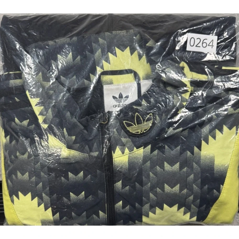Adidas Football Track Jacket Mens 2XL Retro Soccer Windbreaker Aztec Neon FM3417